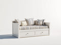 Canapé lit - bois massif-tissu - 206x91x85 cm - blanc-beige-bleu - côtier