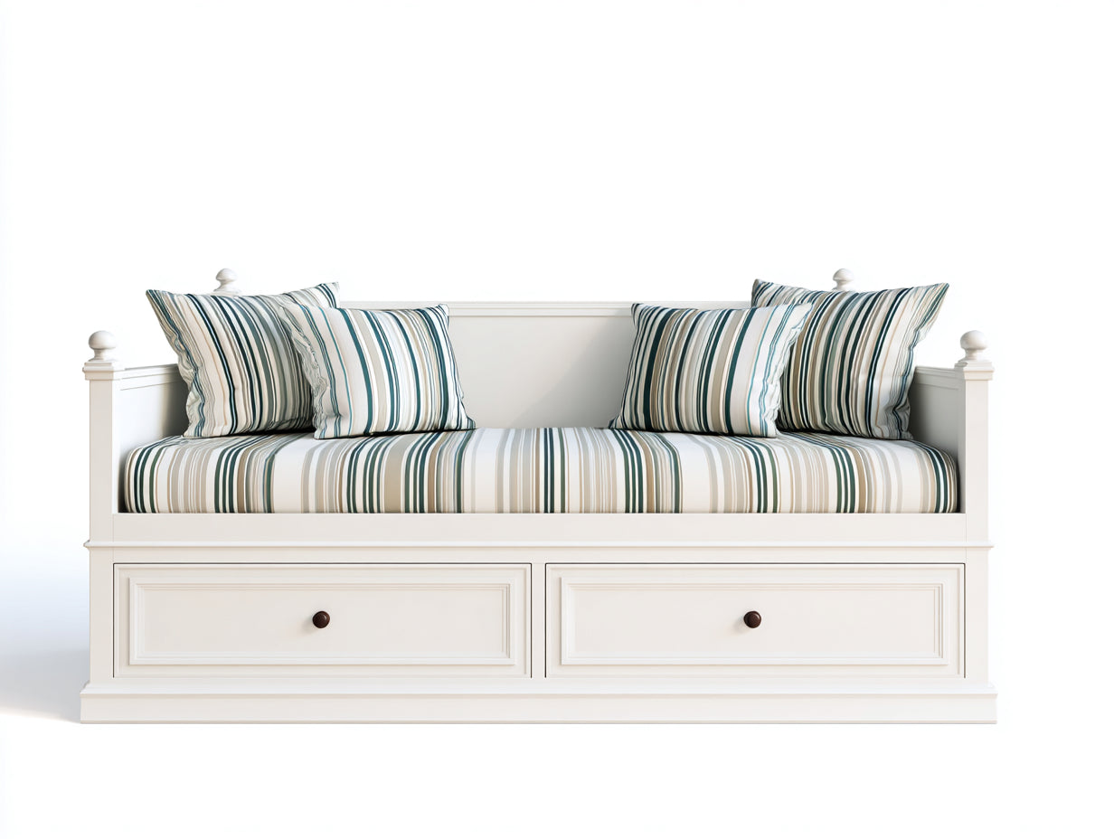 Canapé lit - bois massif-tissu - 218x94x90 cm - blanc-vert-beige - classique