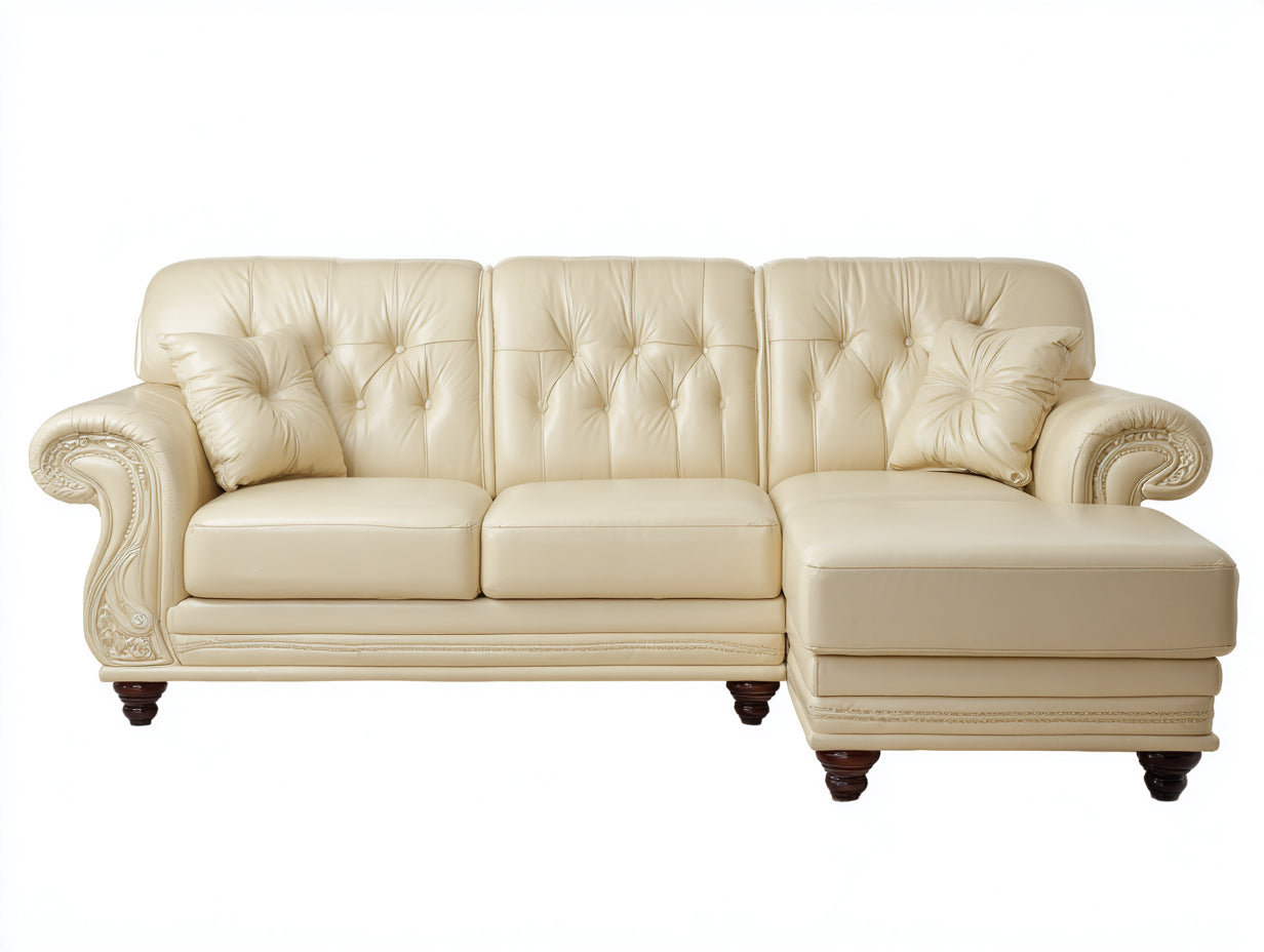 Canapé d'angle - cuir synthétique - 268x166x92 cm - crème - style classique