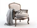 Fauteuil-tissu-bois-78x82x105 cm-beige-bois naturel-style classique