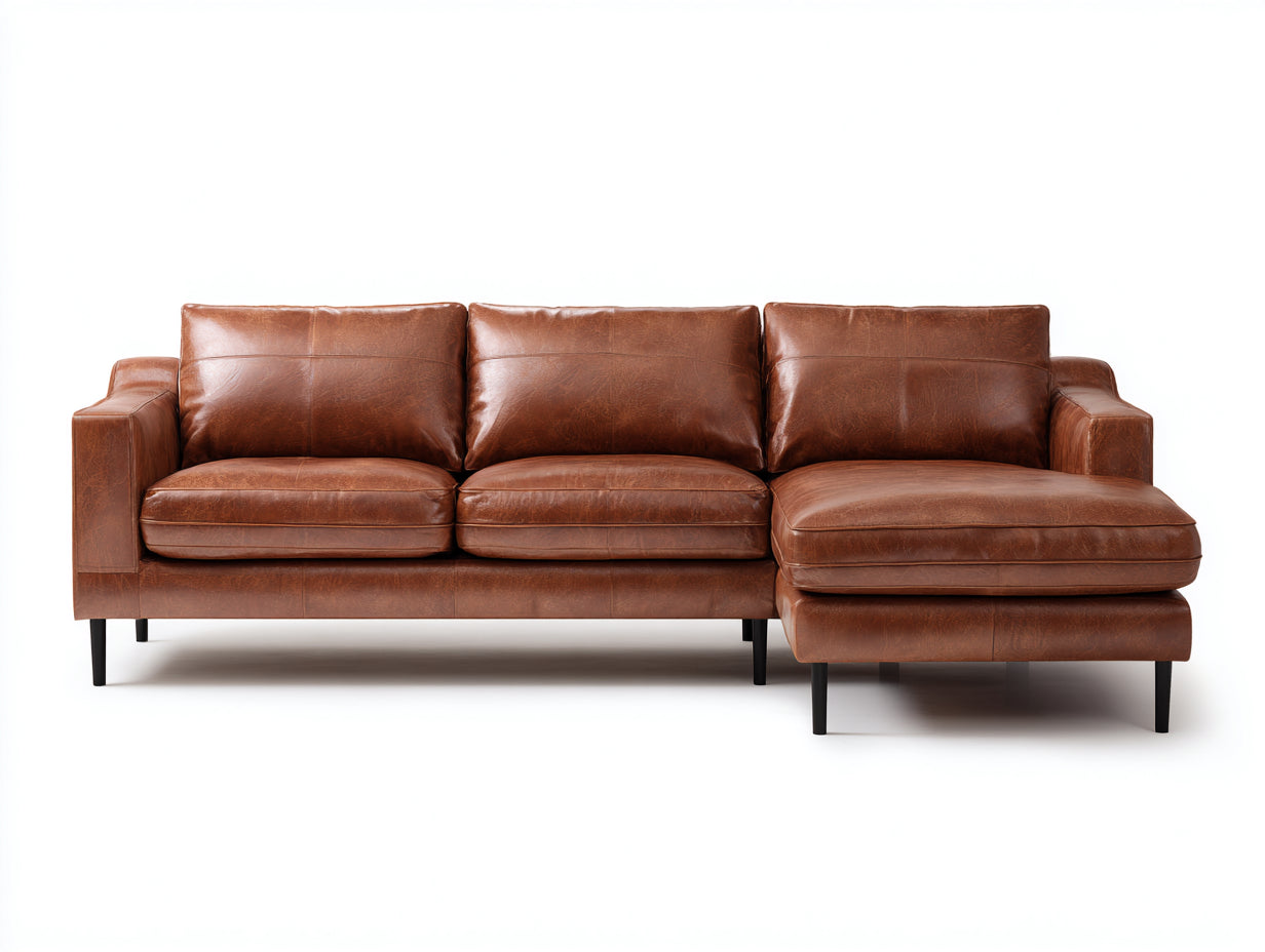 Canapé d'angle-cuir-métal-280x169x82 cm-brun-noir-style industriel