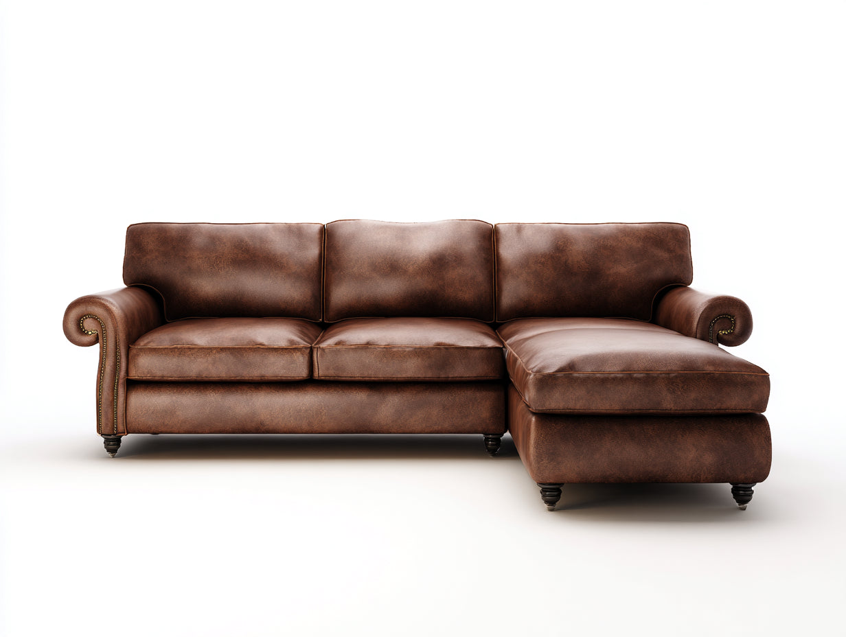Canapé d'angle-cuir-284x170x86 cm-brun-style classique