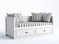 Canapé lit - bois massif-tissu - 204x90x86 cm - blanc-gris - côtier