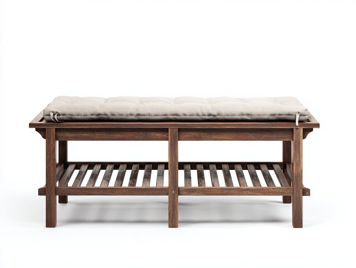 Banc de jardin-Bois-tissu-142x46x49 cm-Marron-Beige-style naturel