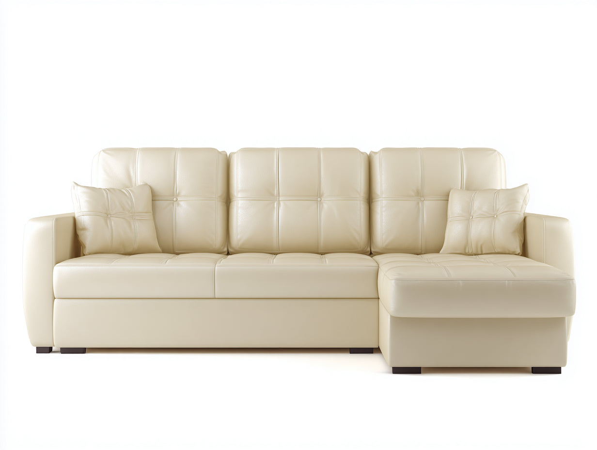 Canapé d'angle - cuir synthétique - 272x170x87 cm - crème - style élégant
