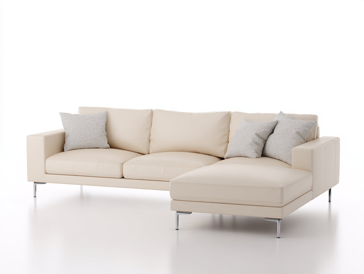 Canapé d'angle-cuir-métal-282x171x81 cm-crème-argent-style moderne
