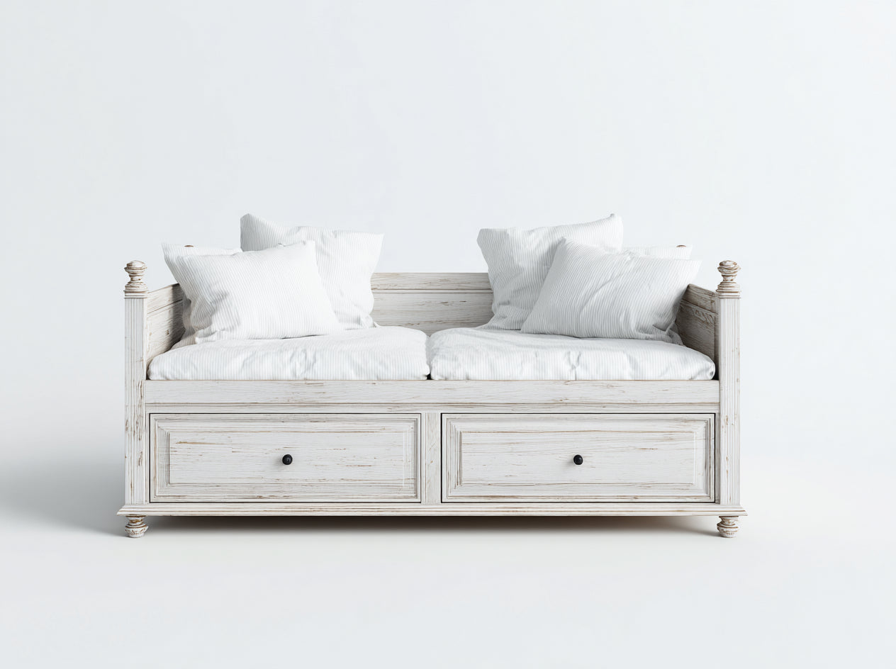 Canapé lit - bois massif-tissu - 212x92x88 cm - blanc - rustique
