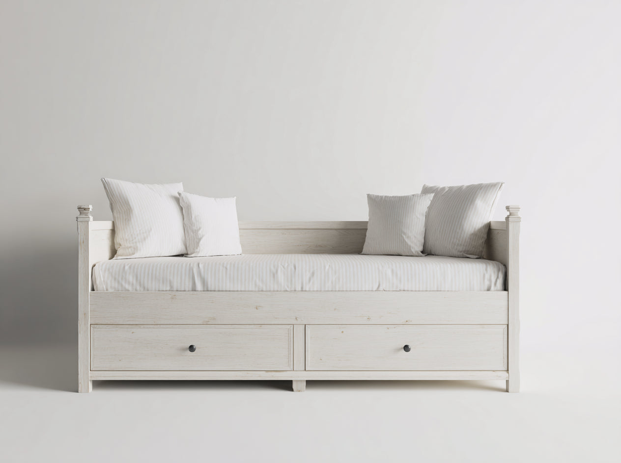 Canapé lit - bois massif-tissu - 210x91x86 cm - blanc - rustique