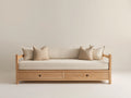 Canapé lit - bois massif-tissu - 212x92x84 cm - beige-bois naturel - scandinave