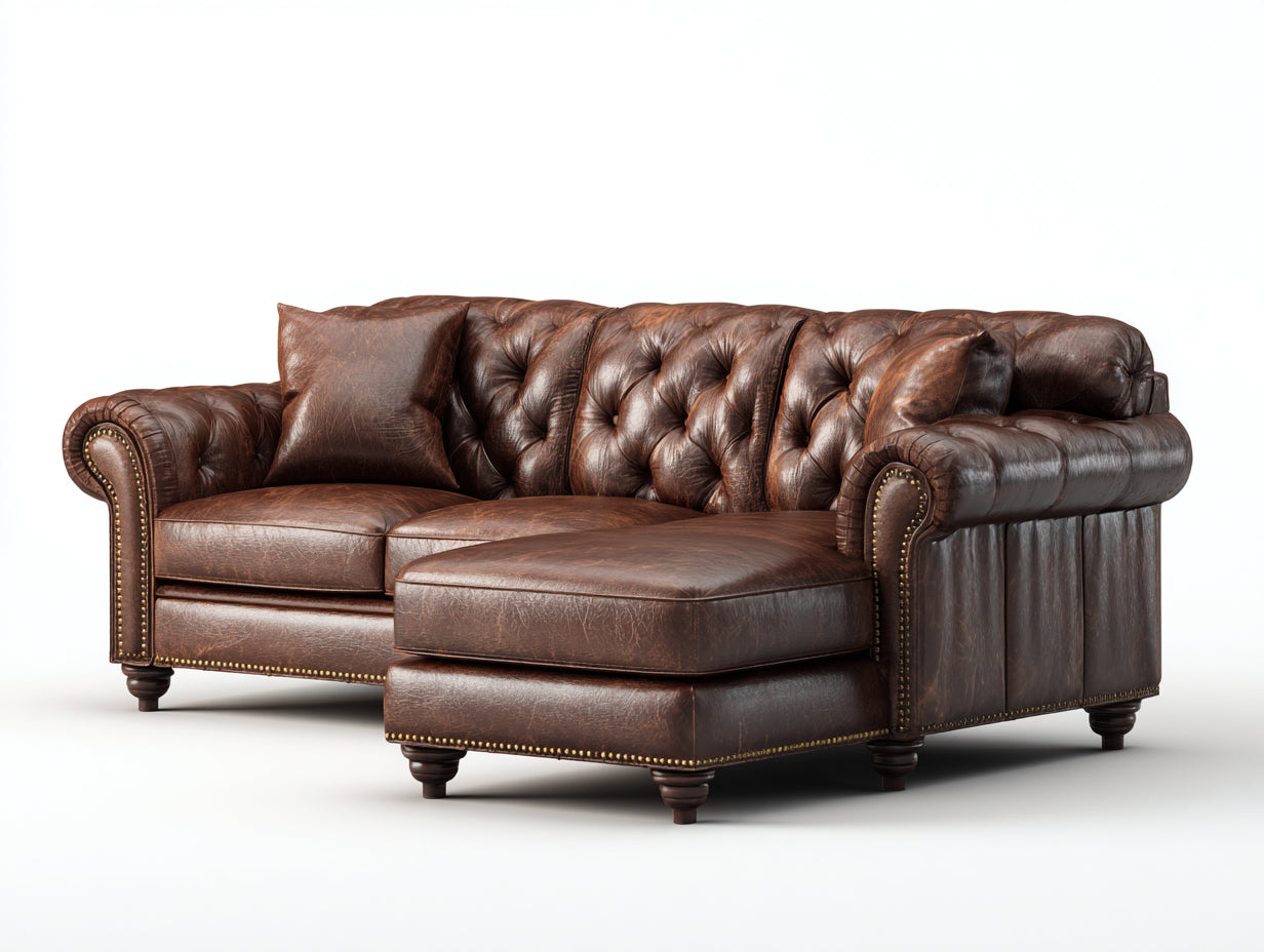 Canapé d'angle-cuir-274x176x88 cm-brun-style Chesterfield