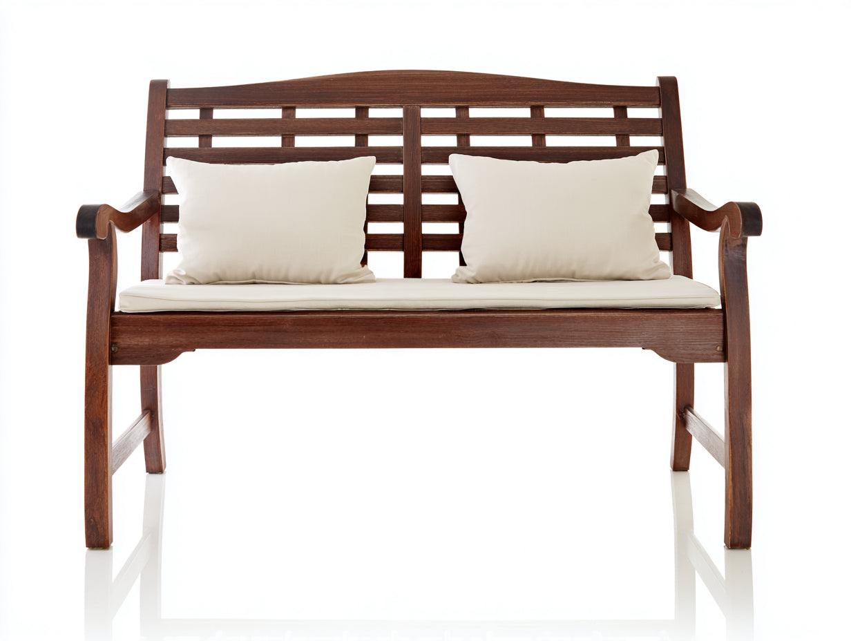 Banc de jardin-Bois-tissu-150x58x90 cm-Marron-Beige-style classique