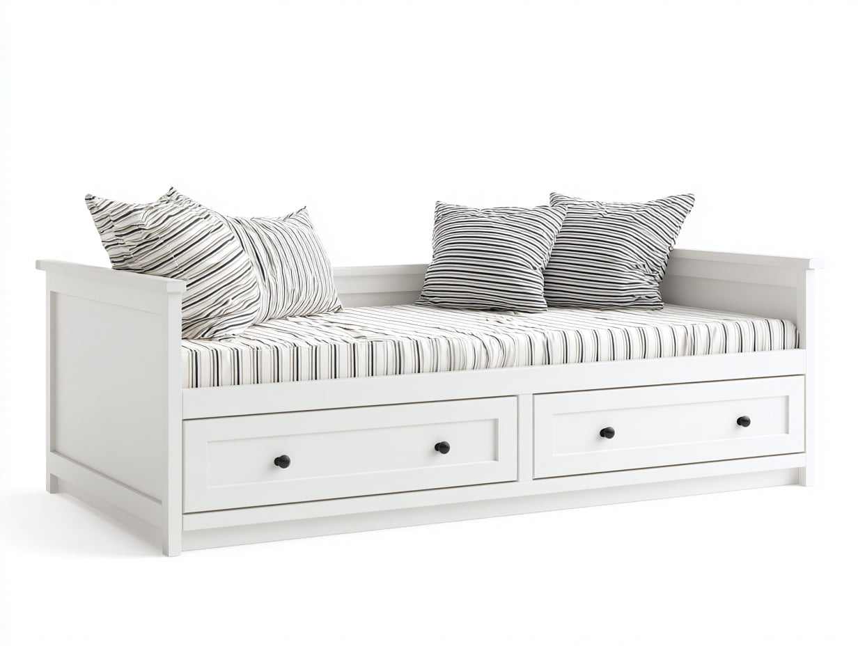 Canapé lit - bois massif-tissu - 214x92x84 cm - blanc-gris - classique
