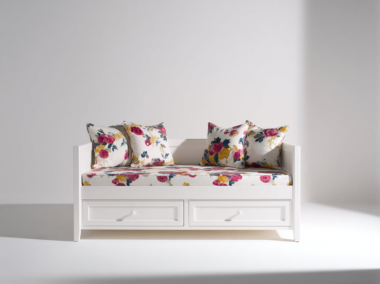 Canapé lit - bois massif-tissu - 184x86x82 cm - blanc-multicolore - classique