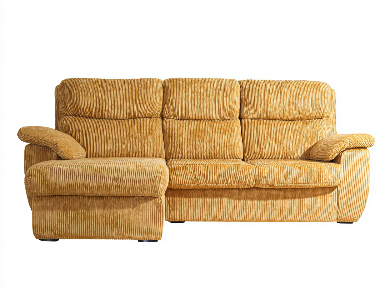 Canapé d'angle - velours côtelé - 252x168x90 cm - jaune moutarde - style rétro