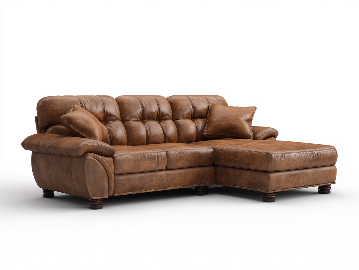 Canapé d'angle-cuir-281x173x86 cm-marron-style capitonné