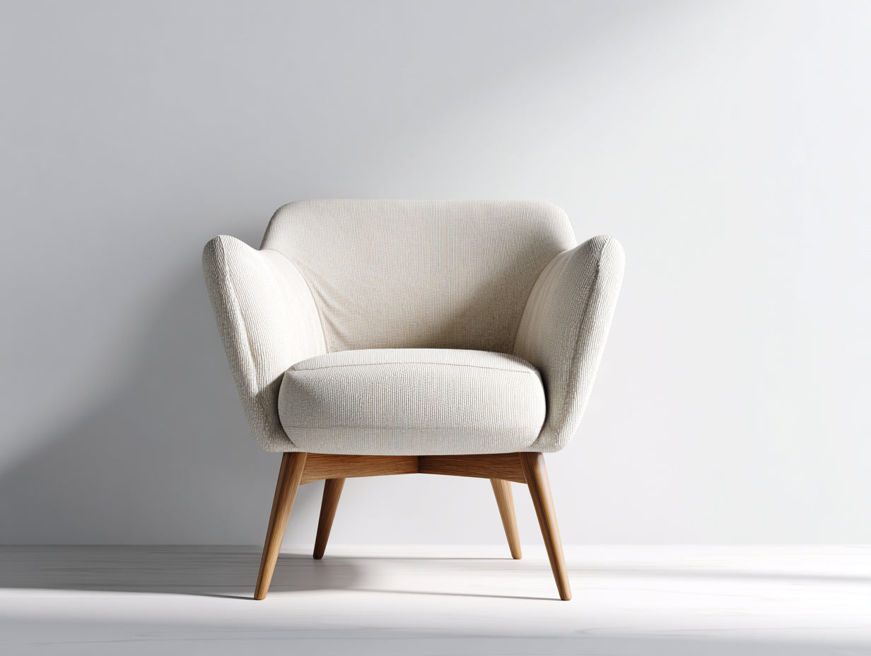 Fauteuil-tissu-bois-87x83x85 cm-blanc cassé-bois naturel-style scandinave