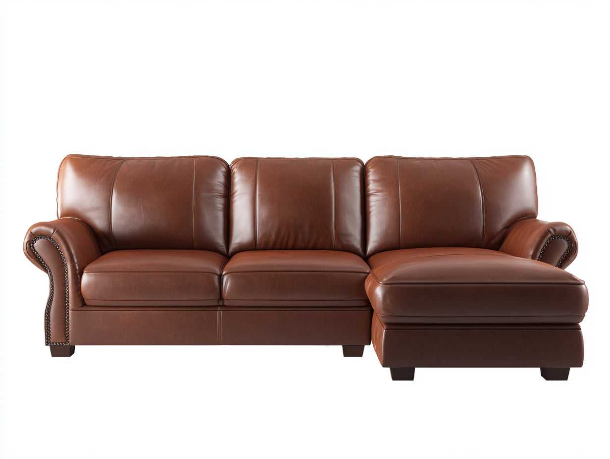 Canapé d'angle-cuir-286x172x85 cm-brun-style classique