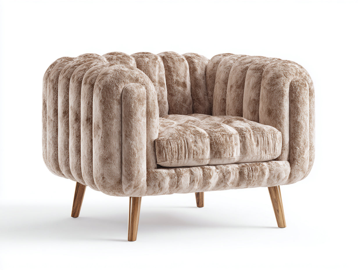 Fauteuil-velours-bois-98x91x78 cm-beige clair-style contemporain