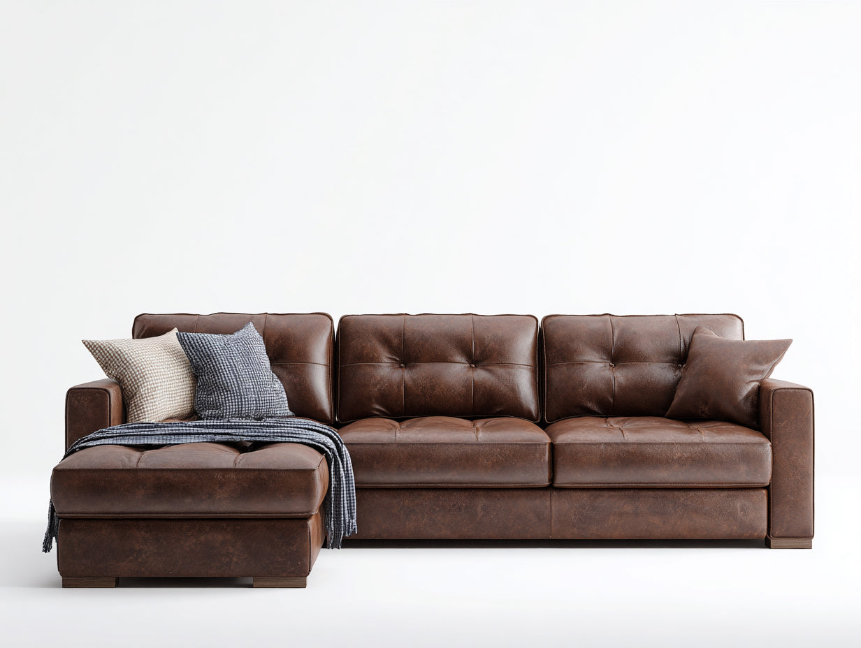 Canapé d'angle - simili cuir - 285x165x82 cm - brun foncé - style industriel