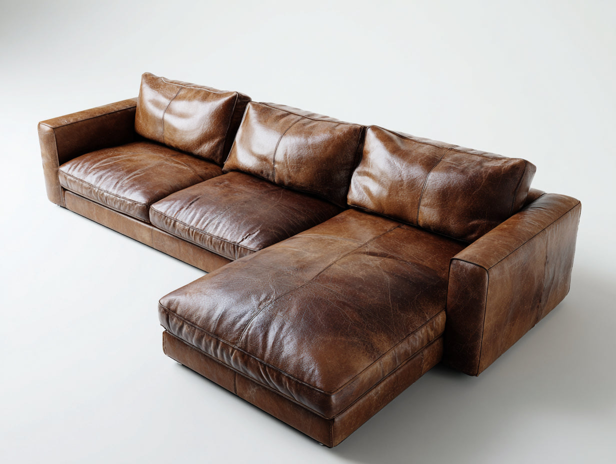 Canapé d'angle-cuir-292x182x80 cm-brun-style contemporain