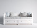 Canapé lit - bois massif-tissu - 216x93x88 cm - blanc-bleu - classique
