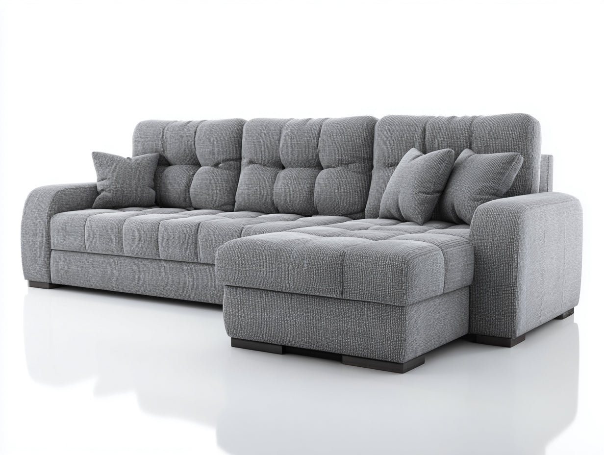 Canapé d'angle - tissu - 286x174x89 cm - gris clair - style contemporain