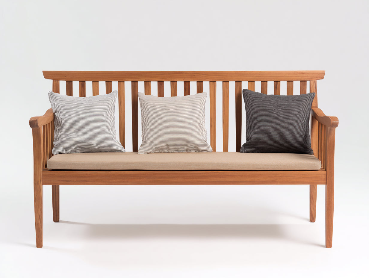 Banc de jardin-Bois-tissu-155x57x88 cm-Marron-Beige-style classique