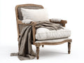 Fauteuil-tissu-bois-92x86x104 cm-beige-bois naturel-style classique