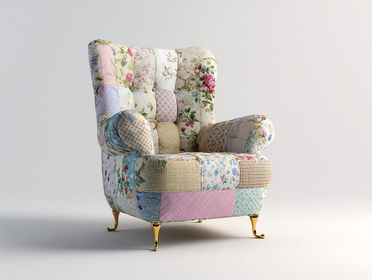 Fauteuil-tissu-métal-91x84x108 cm-multicolore-style patchwork vintage
