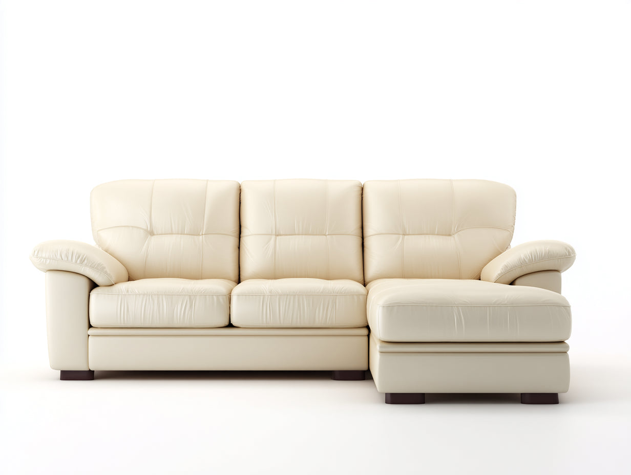 Canapé d'angle - cuir synthétique - 248x162x88 cm - crème - style classique