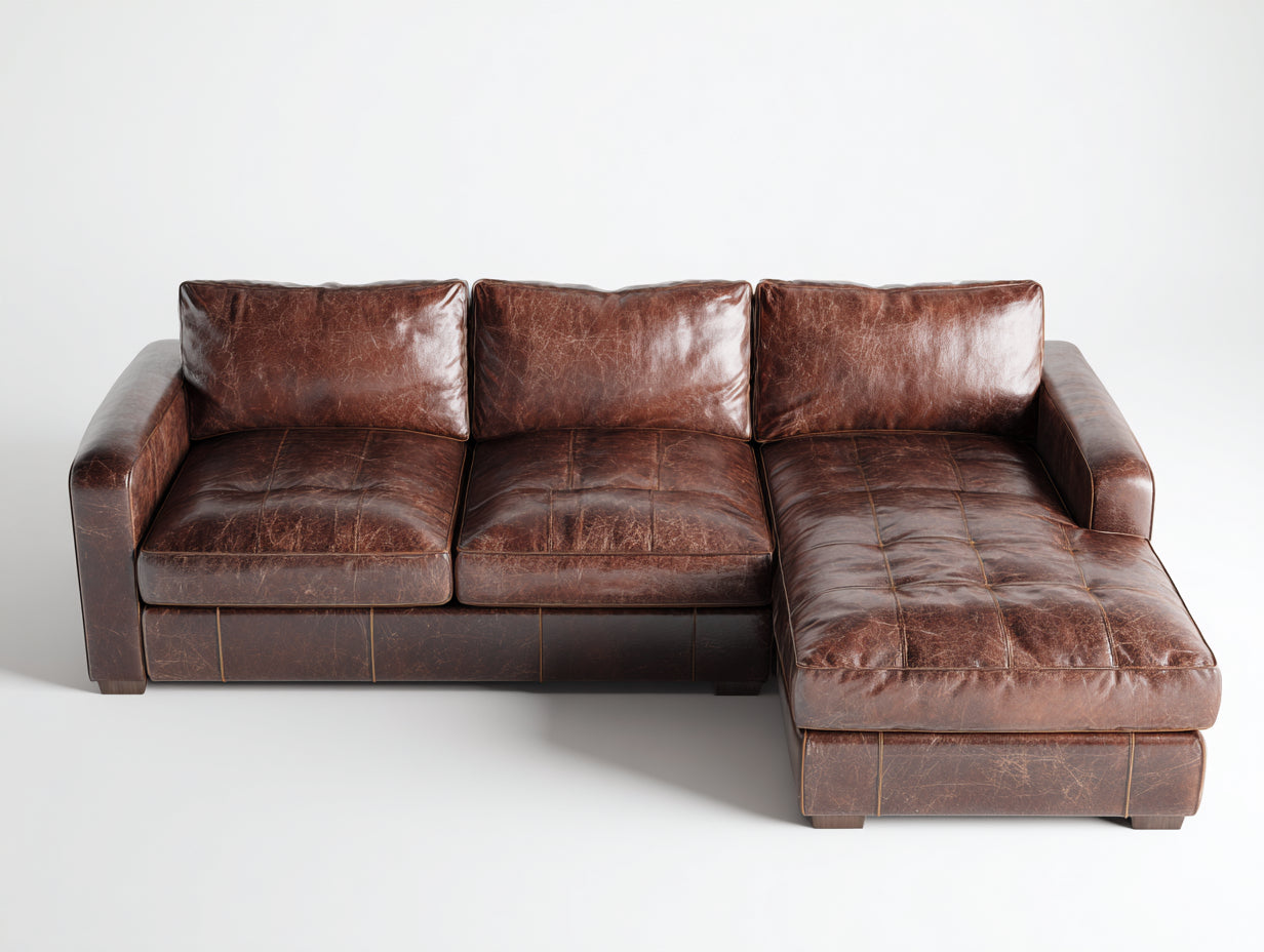 Canapé d'angle-cuir-285x175x82 cm-brun-design capitonné