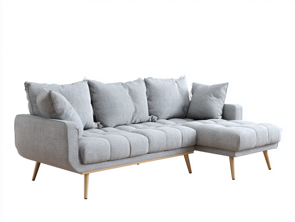 Canapé d'angle - tissu - bois - 258x160x82 cm - gris clair - style scandinave